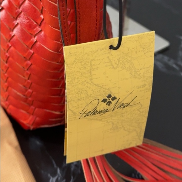 Patricia Nash Woven Leather Valbella Zip Crossbody Bright Coral Red AUTHENTIC - Picture 11 of 15